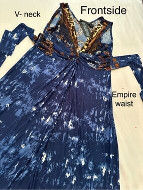 New! Navy Printed Twist-Front Maxi Dress